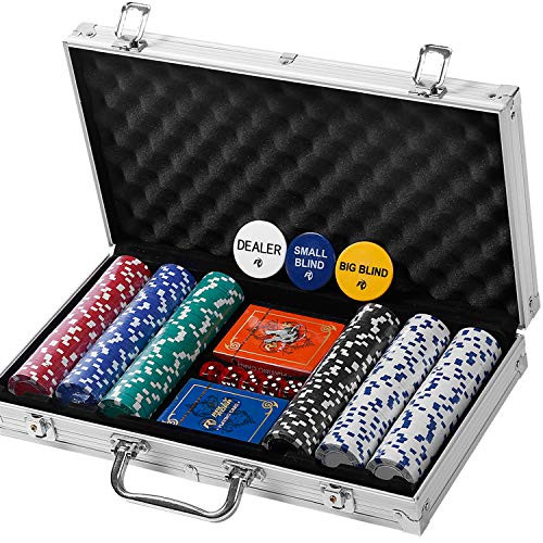 Rally and Roar Professional Poker Set w/ Hard Case, 2 Card Decks, 5 Dice New