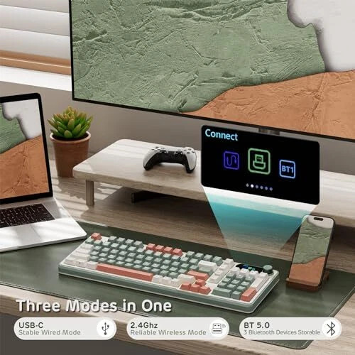 RK ROYAL KLUDGE MECHANICAL KEYBOARD W/SMART DISPLAY & KNOB - CLAY-GREEN