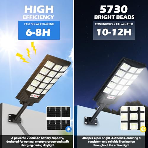 BRIGHTEVER SOLAR STREET LIGHTS OUTDOOR, 25000LM 8500K, 800W 2PACK - BLACK