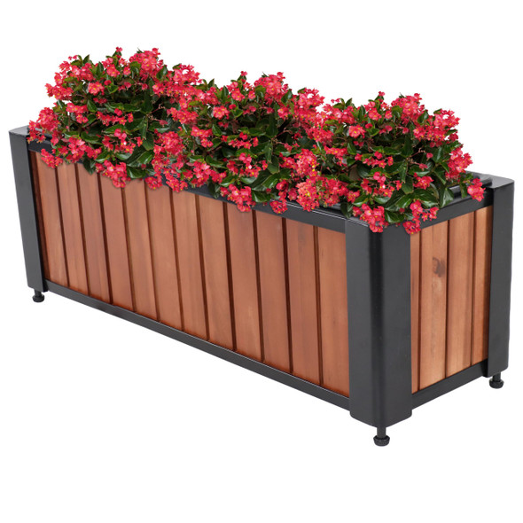 Sunnydaze Slatted Rectangular Wood Planter Box NPH-489 - 24" Acacia Wood