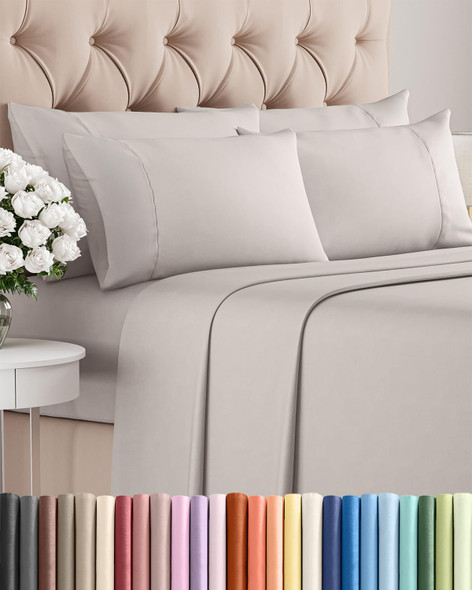 CGK LINENS QUEEN 6 PIECE SHEET SET COMFY BREATHABLE COOLING LIGHT GRAY