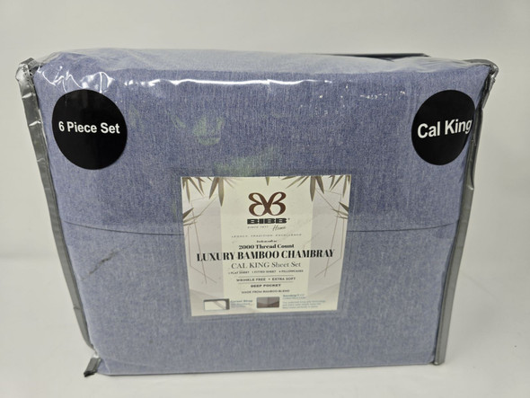 BIBB HOME RAYON BAMBOO 2000 COUNT 6PIECE CHAMBRAY SHEET SET SIZE CALI KING ,BLUE New