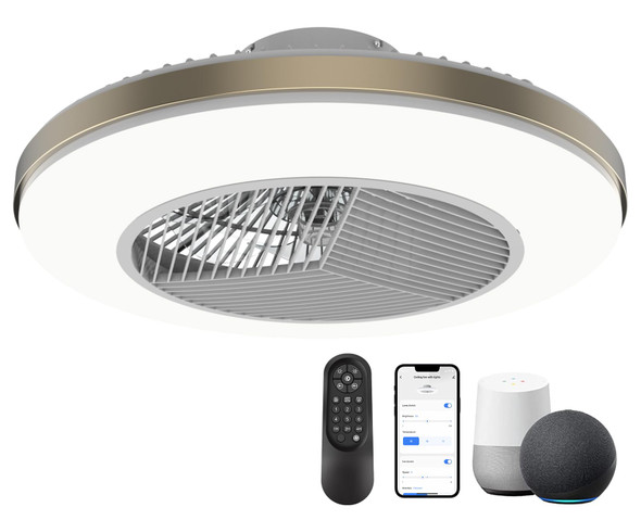 JHHF Ceiling Fan Remote Control Lighting 20'' Enclosed Bladeless Fan - Ash Gold