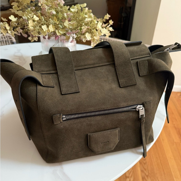 ALLSAINTS PEREZ SUEDE TOTE BAG - OLIVE GREEN