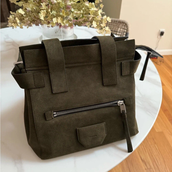 ALLSAINTS PEREZ SUEDE TOTE BAG - OLIVE GREEN