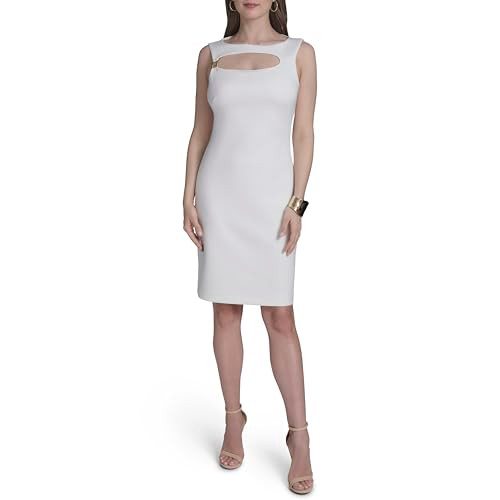 HALSTON WOMEN'S SLEEVELESS OPEN NECKLINE SCUBA DRESS SIZE: WOMEN 4 - CREAM New