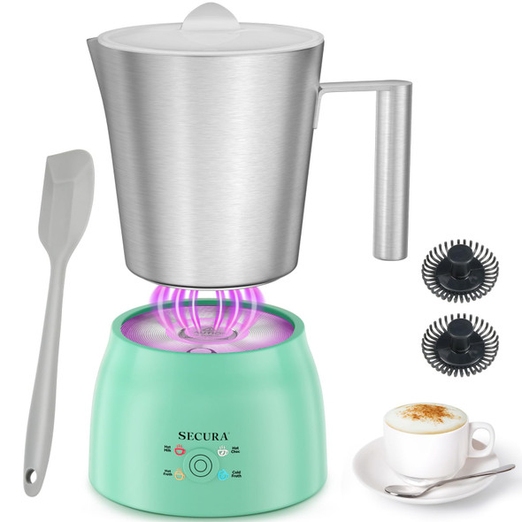 SECURA DETACHABLE MILK FROTHER STEAMER 17 OZ ELECTRIC F280RF - SILVER GREEN