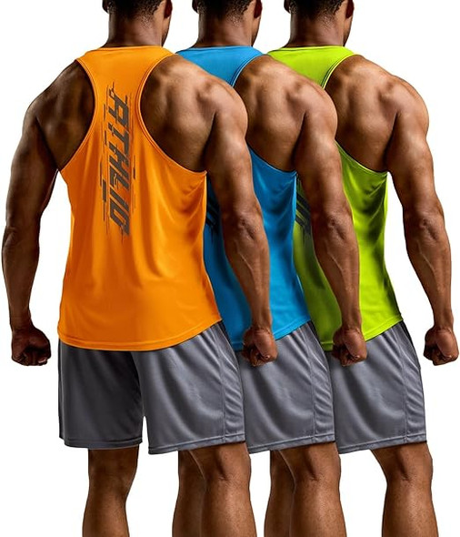 ATHLIO DRI-FIT SLEEVELESS MUSCLE TRAINING 3 PACK SIZE: XL - ORANGE SKY NEON New