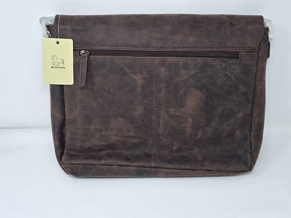 ESTALON LEATHER MESSENGER BAG LAPTOP SHOULDER BAG - BROWN New