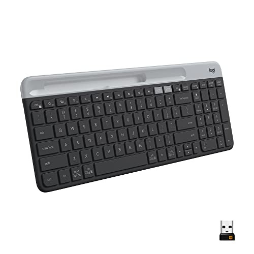 Logitech K585 Multi-Device Slim Wireless Keyboard, Built-in Cradle for Device