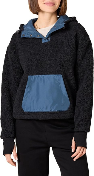 AMAZON ESSENTIALS WOMEN'S TEDDY FLEECE QUARTER HOODED JACKET - SIZE: L - BLACK New
