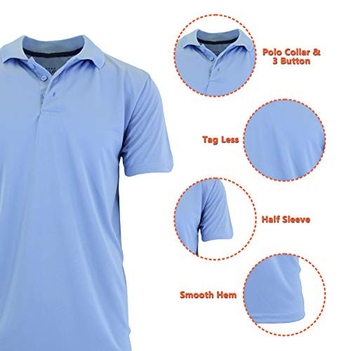 GALAXY BY HARVIC MEN'S DRY FIT MOISTURE-WICKING POLO SHIRT LARGE LIGHT BLUE New