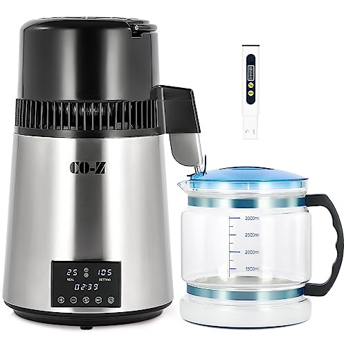 CO-Z 1.1 GALLON WATER DISTILLER, 1750W COUNTERTOP, DUAL TEMPERATURE - STAINLESS