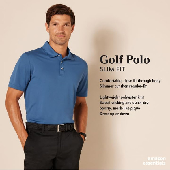 AMAZON ESSENTIALS MEN'S MOISTURE GOLF POLO HEATHER X-LARGE - PURPLE HEATHER New