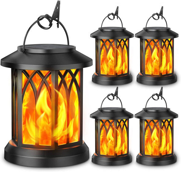 GENERIC 4 PACK SOLAR LANTERN OUTDOOR LIGHTS FLICKERING FLAME - BLACK