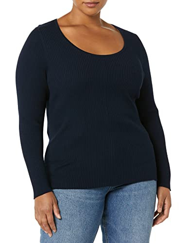 AMAZON ESSENTIALS LONG-SLEEVE SWEATER FINE GAUGE STRETCH SCOOP NECK XS NAVY
