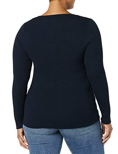 AMAZON ESSENTIALS LONG-SLEEVE SWEATER FINE GAUGE STRETCH SCOOP NECK XS NAVY