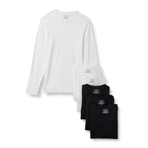 AMAZON ESSENTIALS MENS' SLIM FIT COTTON CREW NECK UNDERSHIRTS BLACK/WHITE M