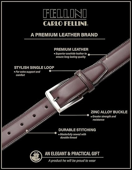 CARLO FELLINI MEN'S DRESS BELT - SIZE: MEN 34/36 - BROWN-COGNAC