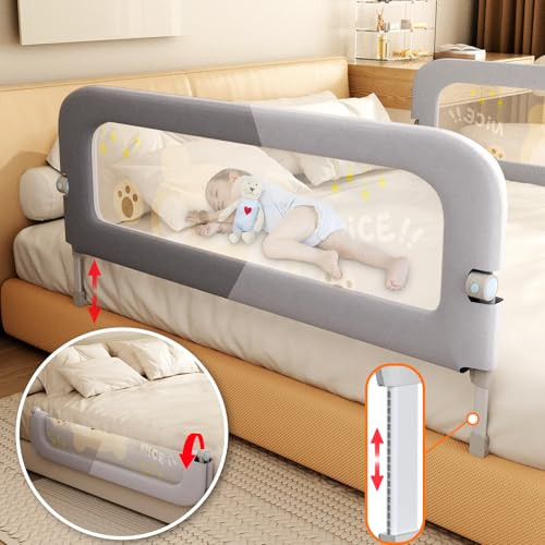 ABDTECH BED GUARD RAIL FOR TODDLERS 60 INCHES LIFT FOLDABLE ABD-BRU-150 - GRAY