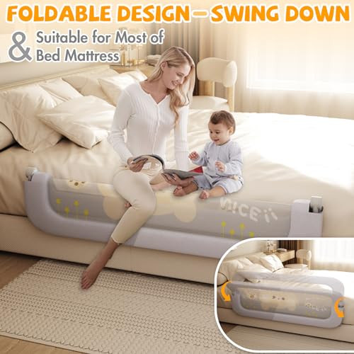 ABDTECH BED GUARD RAIL FOR TODDLERS 60 INCHES LIFT FOLDABLE ABD-BRU-150 - GRAY