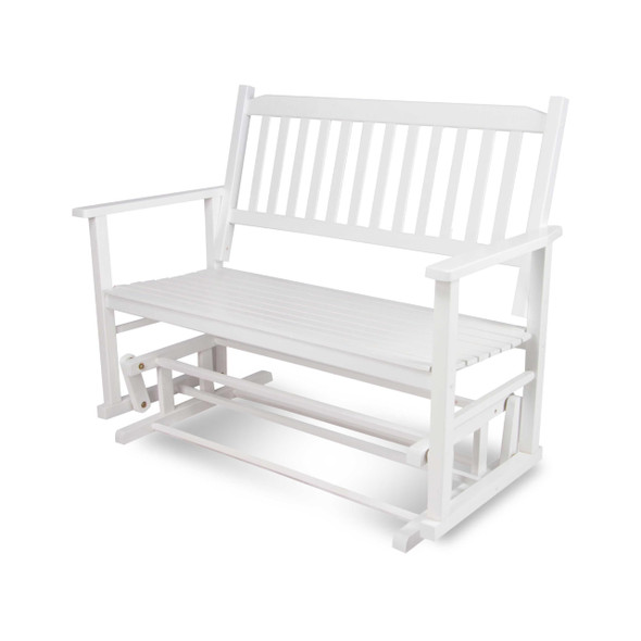 SHINE COMPANY TORREY OUTDOOR WOOD PATIO GLIDER BENCH, 2-SEATER LOVESEAT - WHITE