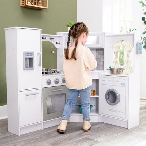 KidKraft Ultimate Corner Wooden Play Kitchen with Lights & Sounds 53386-WHITE