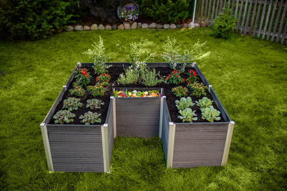VITA URBANA 6X6 KEYHOLE COMPOSTING GARDEN BED VINYL WOODGRAIN - SLATE GRAY