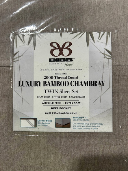 BIBB HOME BAMBOO 2000 THREAD CHAMBRAY HEATHERED SHEET SET, TWIN - GRAYISH TAUPE