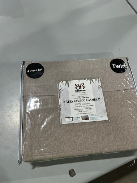 BIBB HOME BAMBOO 2000 THREAD CHAMBRAY HEATHERED SHEET SET, TWIN - GRAYISH TAUPE