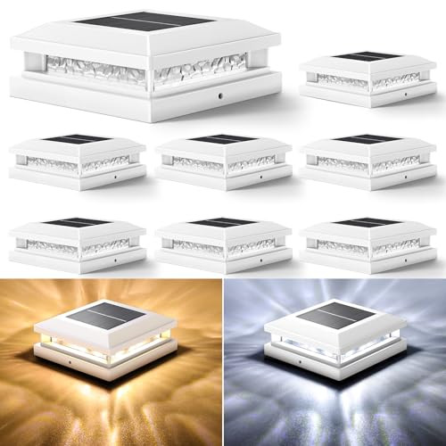BOSCEOS SOLAR POST LIGHTS 8-PACK 2 COLOR MODES 16LEDS OUTDOOR - WHITE