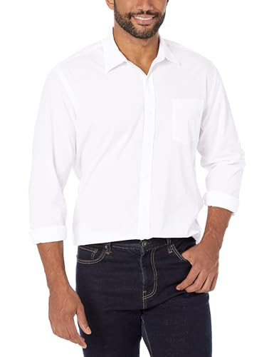 AMAZON ESSENTIALS LONG-SLEEVE CASUAL POPLIN SHIRT SIZE: MEN L - WHITE New