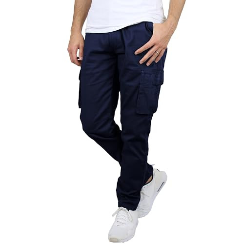 BLU ROCK MEN'S FLEX-STRETCH COTTON CARGO PANTS - SIZE: MEN 32 - NAVY