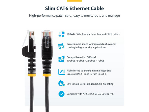 StarTech.com 9in Blue Slim CAT6 Ethernet Cable, Snagless RJ45, LSZH, 28AWG Pure