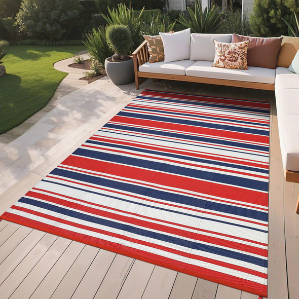 GarveeHome Outdoor Rug Mat for Patio, 8x10 Plastic Straw Rug, Modern Striped New
