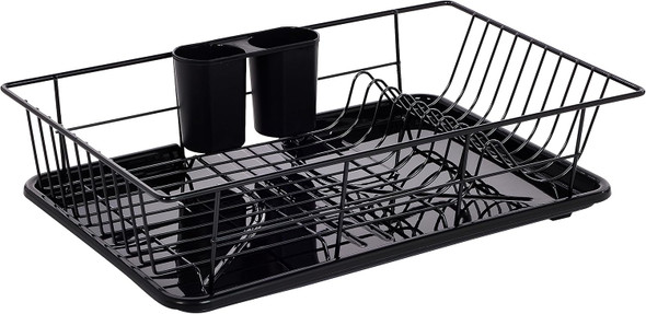 SWEET HOME COLLECTION DISH DRAINER DRAIN BOARD,UTENSIL HOLDER - BLACK