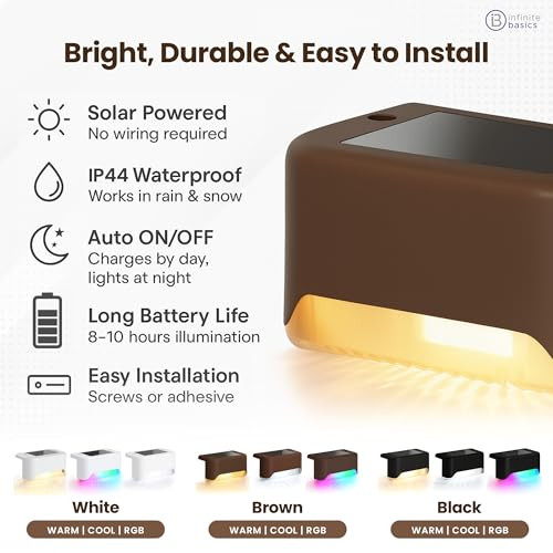 INFINITE BASICS 8-PACK SOLAR LED DECK & STEP WEATHERPROOF LIGHTS - BROWN