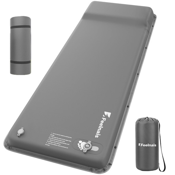 FEELNAIS SELF INFLATING SLEEPING PAD, MEMORY FOAM FOOT PUMP FN-SP01 - GRAY