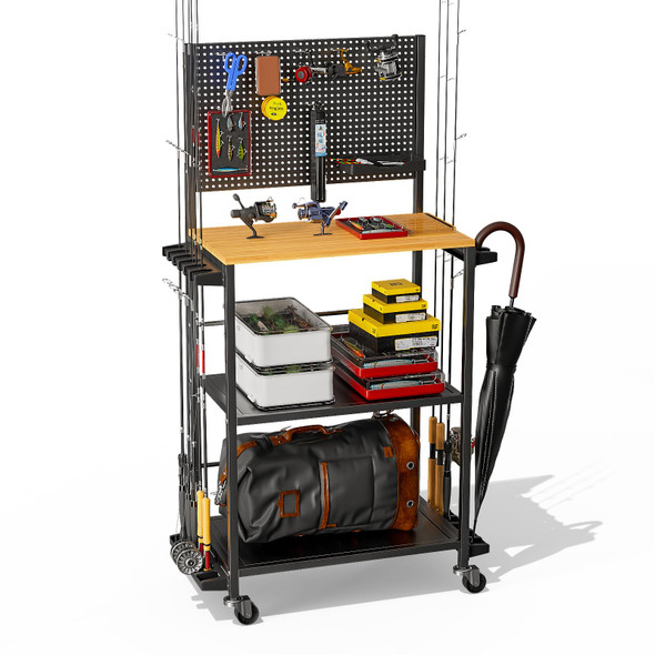 TCAKELOX Pegboard Fishing Rod Holders for Garage 3-Tier B19 - BLACK New