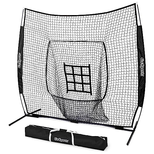 GOSPORTS 7 FT X 7 FT BASEBALL & SOFTBALL NETS, HITTING, PITCHING, 7X7, BLACK