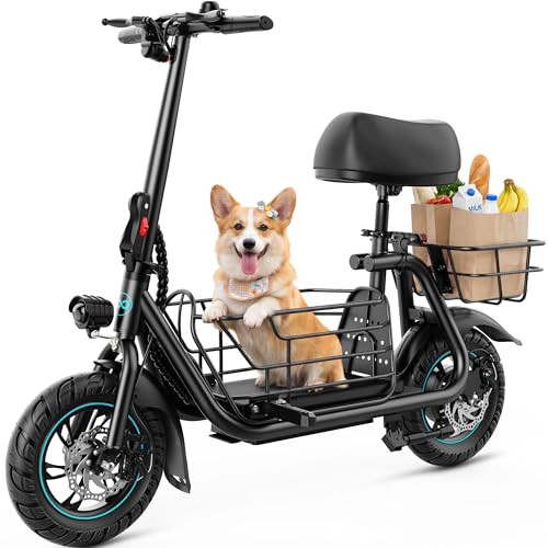 GYROOR C1S ELECTRIC SCOOTER WITH SEAT 550W MOTOR PET BASKET 19 MPH - BLACK