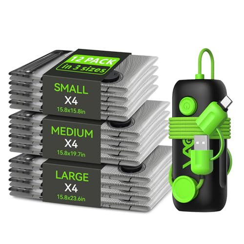 CRAZYFEB Travel Vacuum Bags - USB Electric Pump 12 Pack Carry-On, Black/Green