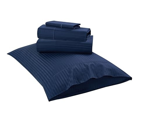 101825 KATHY IRELAND DAMASK STRIPE 4-PIECE SHEET SET, CAL KING, NAVY New