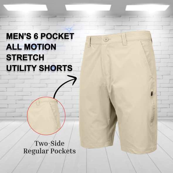BLUE ROCK MEN’S 6-POCKET ALL MOTION STRETCH UTILITY SHORTS - SIZE: 40 - KHAKI