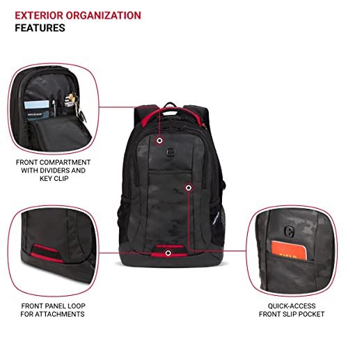 SWISSGEAR 5505 CECIL 16” LAPTOP BACKPACK, GEAR ATTACHMENT OPTIONS - CAMO NOIR
