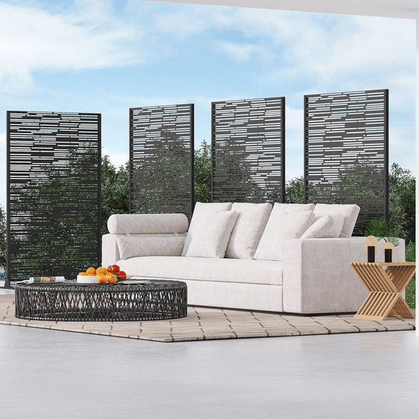 EROMMY 72" H METAL PRIVACY SCREEN (CONSIST OF 5 PANELS) - BLACK
