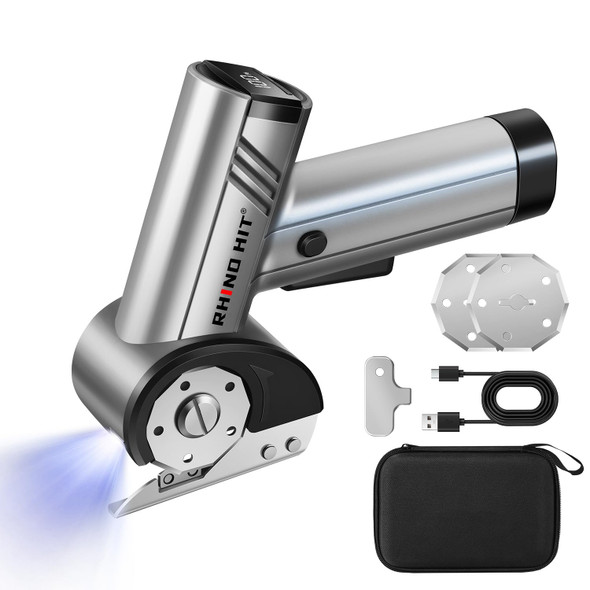 RHINO HIT CORDLESS ELECTRIC SCISSORS, RECHARGEABLE ROTARY CUTTER - SILVER