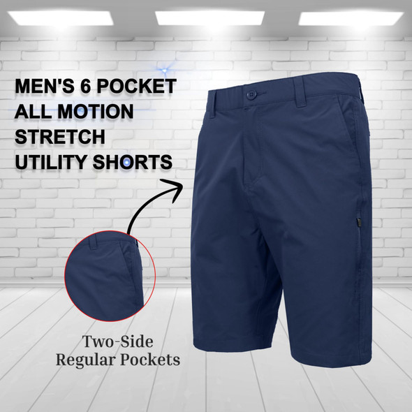 JUMP START MEN’S 6-POCKET ALL MOTION STRETCH UTILITY SHORTS - SIZE: 40 - NAVY