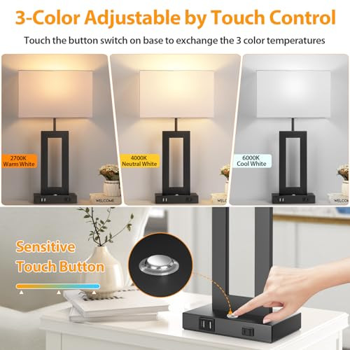 KONDRAS 3 COLOR TEMPERATURES TABLE LAMPS, 22’’ 3 IN 1, USB & AC, T0344A - WHITE