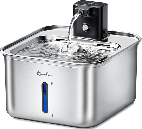 DOWNYPAWS STAINLESS STEEL FURSINK CAT WATER FOUNTAIN BATTERY 101 OZ/3L - BLACK
